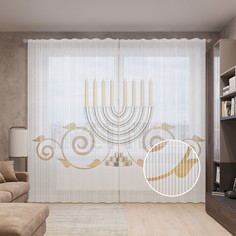 Тюль вуаль на шторной ленте с принтом JoyArty "Золотой подсвечник", 310х265 см