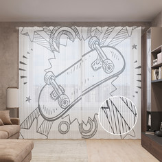 Тюль вуаль на шторной ленте с принтом JoyArty "Звезный скейтборд", 310х265 см