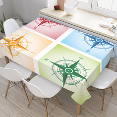 Скатерть прямоугольная JoyArty "Цветные компасы" из оксфорда, 120x145 см