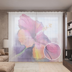 Тюль вуаль на шторной ленте с принтом JoyArty "Цветочное волшебство", 310х265 см