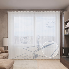 Тюль вуаль на шторной ленте с принтом JoyArty "Свободный полет", 310х265 см