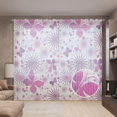 Тюль вуаль на шторной ленте с принтом JoyArty "Бабочки любят цветы", 310х265 см