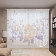 Тюль вуаль на шторной ленте с принтом JoyArty "Акварельные розы", 310х265 см