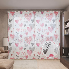 Тюль вуаль на шторной ленте с принтом JoyArty "Нарисованные сердца", 310х265 см