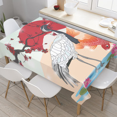 Скатерть прямоугольная JoyArty "Японский журавль" из оксфорда, 120x145 см