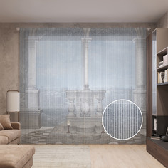 Тюль вуаль на шторной ленте с принтом JoyArty "Магическая беседка" 310х265 см