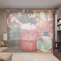 Тюль вуаль на шторной ленте с принтом JoyArty "Какао с маршмеллоу", 310х265 см