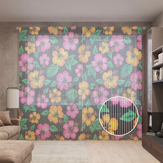 Тюль вуаль на шторной ленте с принтом JoyArty "Нежные цветы тропиков", 310х265 см