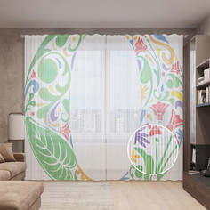 Тюль вуаль на шторной ленте с принтом JoyArty "Цветочная буква O", 310х265 см