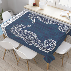 Скатерть прямоугольная JoyArty "Морские коньки" из оксфорда, 120x145 см