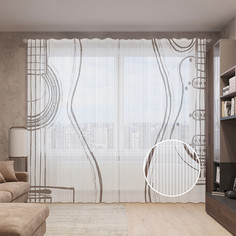 Тюль вуаль на шторной ленте с принтом JoyArty "Контуры гитар", 310х265 см