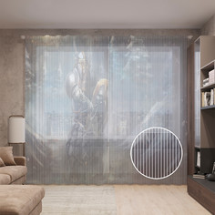 Тюль вуаль на шторной ленте с принтом JoyArty "Рыцарь в ночи", 310х265 см