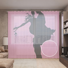 Тюль вуаль на шторной ленте с принтом JoyArty "В дом на руках", 310х265 см