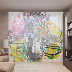 Тюль вуаль на шторной ленте с принтом JoyArty "Радужные мелодии", 310х265 см