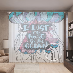 Тюль вуаль на шторной ленте с принтом JoyArty "Океан в моем сердце", 310х265 см