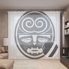 Тюль вуаль на шторной ленте с принтом JoyArty "Ацтекская маска", 310х265 см