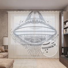 Тюль вуаль на шторной ленте с принтом JoyArty "Вера в пришельцев", 310х265 см