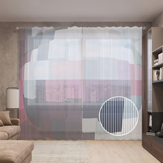 Тюль вуаль на шторной ленте с принтом JoyArty "Объемный шар из квадратов", 310х265 см