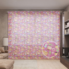 Тюль вуаль на шторной ленте с принтом JoyArty "Векторные сладости", 310х265 см