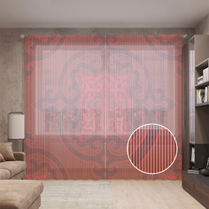 Тюль вуаль на шторной ленте с принтом JoyArty "Багряный ажур", 310х265 см