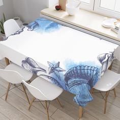 Скатерть прямоугольная JoyArty "Синие ракушки" из оксфорда, 120x145 см