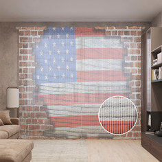 Тюль вуаль на шторной ленте с принтом JoyArty "Флаг США на кирпичах", 310х265 см