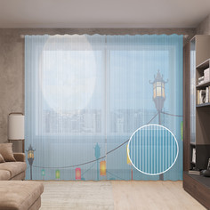 Тюль вуаль на шторной ленте с принтом JoyArty "Воздушный свет", 310х265 см