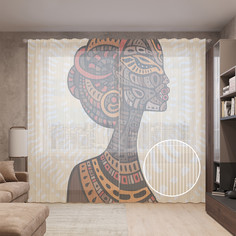 Тюль вуаль на шторной ленте с принтом JoyArty "Татуированная африканка", 310х265 см