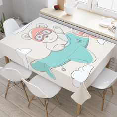 Скатерть прямоугольная JoyArty "Мишутка пилот" из оксфорда, 180x145 см