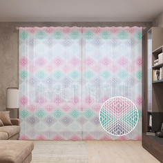 Тюль вуаль на шторной ленте с принтом JoyArty "Точечные ромбы", 310х265 см