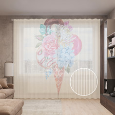 Тюль вуаль на шторной ленте с принтом JoyArty "Сладкий букет", 310х265 см