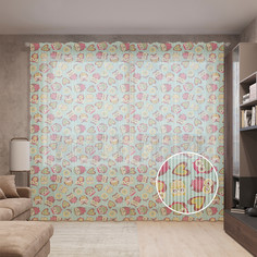 Тюль вуаль на шторной ленте с принтом JoyArty "Совята и сердечко", 310х265 см