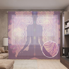 Тюль вуаль на шторной ленте с принтом JoyArty "Медитативная асана", 310х265 см
