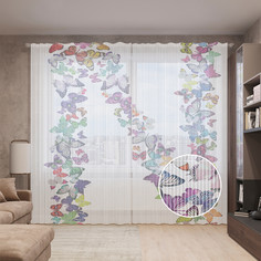 Тюль вуаль на шторной ленте с принтом JoyArty "Порхающая буква N", 310х265 см