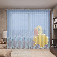 Тюль вуаль на шторной ленте с принтом JoyArty "Утенок покоряет волны", 310х265 см