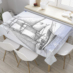 Скатерть прямоугольная JoyArty "Чайки над парусником" из оксфорда, 120x145 см