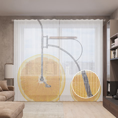 Тюль вуаль на шторной ленте с принтом JoyArty "Апельсиновый велосипед", 310х265 см