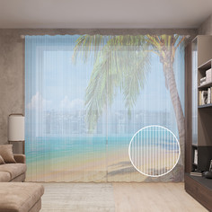 Тюль вуаль на шторной ленте с принтом JoyArty "На лазурном берегу", 310х265 см