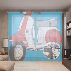 Тюль вуаль на шторной ленте с принтом JoyArty "Мотороллер Веспа", 310х265 см