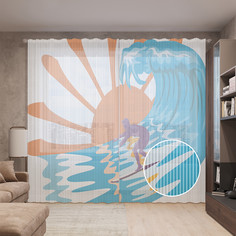 Тюль вуаль на шторной ленте с принтом JoyArty "Серфинг на закате", 310х265 см