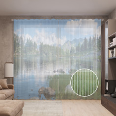 Тюль вуаль на шторной ленте с принтом JoyArty "Каменные берега" 310х265 см