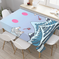 Скатерть прямоугольная JoyArty "Коты на волнах" из сатена, 120x145 см