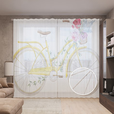 Тюль вуаль на шторной ленте с принтом JoyArty "Желтый велосипед", 310х265 см