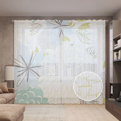 Тюль вуаль на шторной ленте с принтом JoyArty "Бутоны астр", 310х265 см