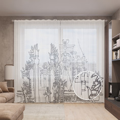 Тюль вуаль на шторной ленте с принтом JoyArty "Открытка с видом Бали", 310х265 см