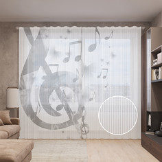 Тюль вуаль на шторной ленте с принтом JoyArty "Музыкальные тени", 310х265 см