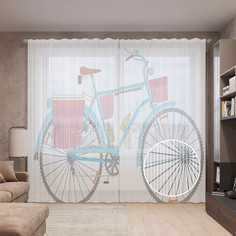 Тюль вуаль на шторной ленте с принтом JoyArty "Велосипед для туризма", 310х265 см