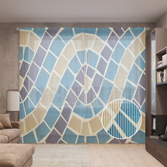 Тюль вуаль на шторной ленте с принтом JoyArty "Переплетенная плитка", 310х265 см