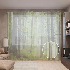 Тюль вуаль на шторной ленте с принтом JoyArty "Туманный лес", 310х265 см