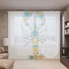 Тюль вуаль на шторной ленте с принтом JoyArty "Рак в горошек", 310х265 см